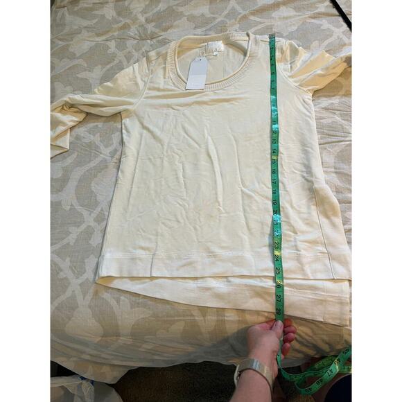 Quinn ivory cream lyocell cotton sweater asymmetric hem nwt medium - Picture 5 of 9